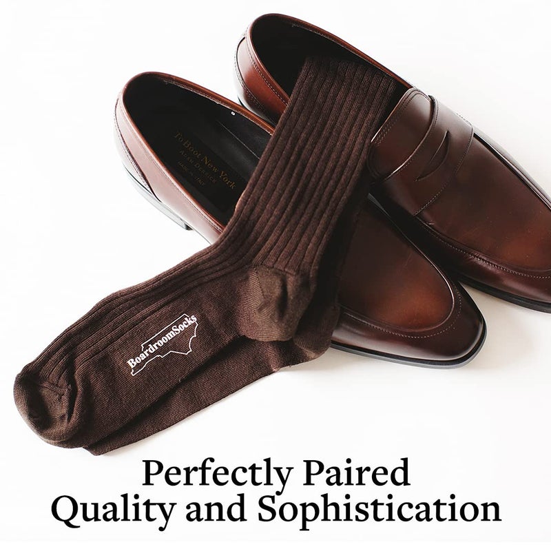 BoardroomSocks Merino Wool Dress Socks for Men â€“ Over-the-Calf, Ribbed Wool Dress Socks for Menâ€™s Size 8-12 â€“ Comfortable and Breathable Socks with Reinforced Heel and Toe by Boardroom Socks, Brown - Image 4